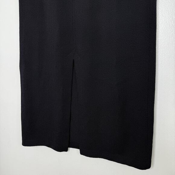 St John Basics Skirt Womens 12 Black Knit Maxi Back Vent Elastic Waist Made USA - Picture 4 of 7